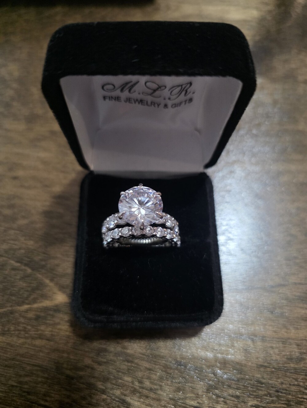 Silver Tone Round-Cut Crystal Engagement Ring Set in White